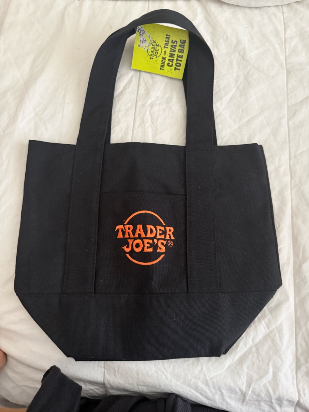 Trader Joe’s Black Canvas Tote Bag with Orange Logo